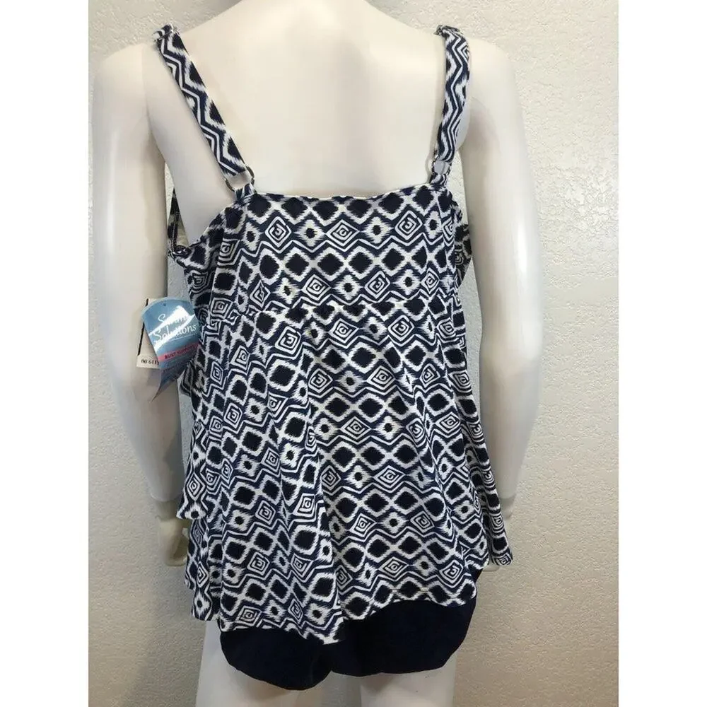 NWT Women's Swim Solutions Aztec Print Tummy-Control Swimdress  Blue Plus Sz 18W - Picture 4 of 7
